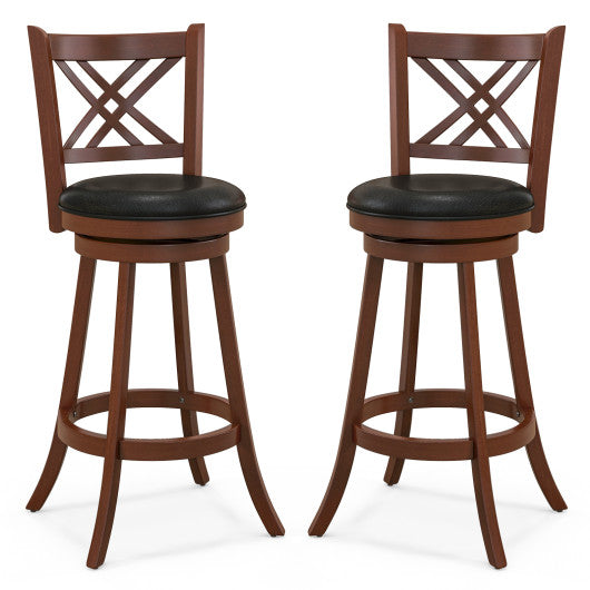 360° Swivel Upholstered Barstools Set of 2 with Back and Footrest-29 inches