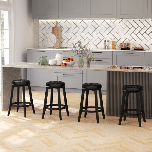 360° Swivel Upholstered Rubberwood Frame Bar Stool Set of 2 with Footrest-24 inches