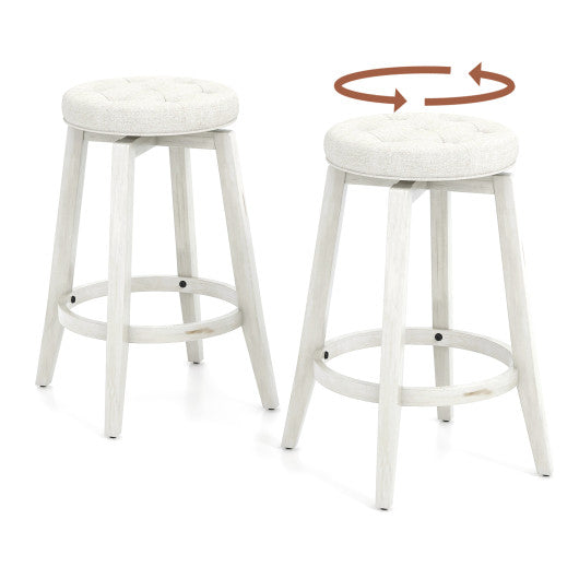 360-Degree Swivel Upholstered Rubberwood Frame Bar Stool Set of 2 with Footrest-24 inches