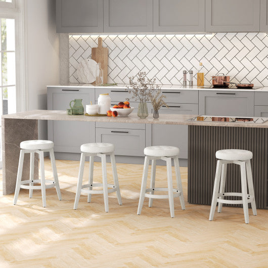 360-Degree Swivel Upholstered Rubberwood Frame Bar Stool Set of 2 with Footrest-24 inches