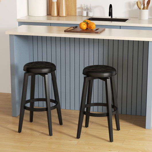 360° Swivel Upholstered Rubberwood Frame Bar Stool Set of 2 with Footrest-29 inches