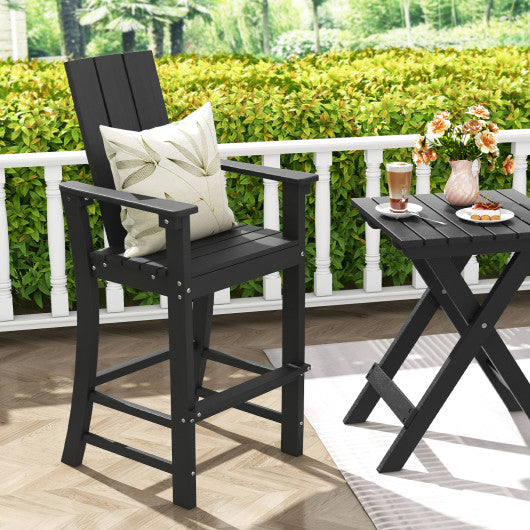 Tall Adirondack Chair Outdoor Bar Stool with Ergonomic Backrest for Backyard-Black
