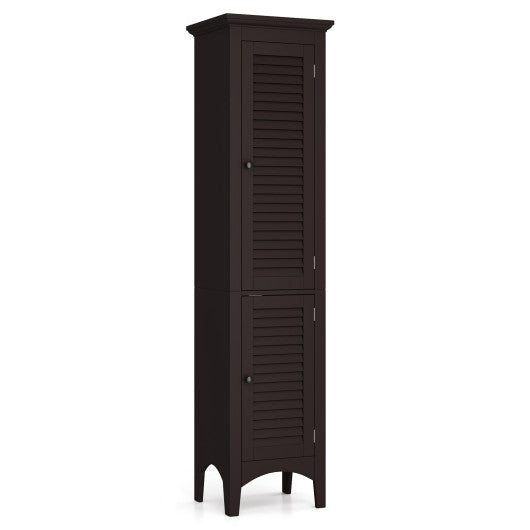 Tall Bathroom Floor Cabinet with Shutter Doors and Adjustable Shelf-Brown