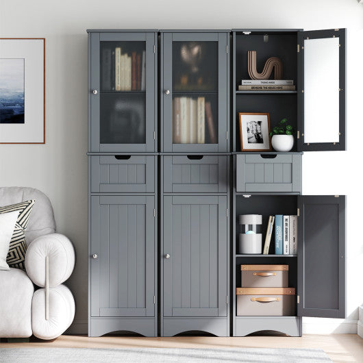 Tall Floor Storage Cabinet with 2 Doors and 1 Drawer for Bathroom-Gray