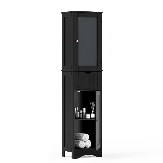 Tall Floor Storage Cabinet with 2 Doors and 1 Drawer for Bathroom-Black