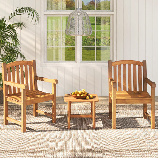 Patio Teak Wood Dining Chair with Slatted Seat Backrest and Solid Legs