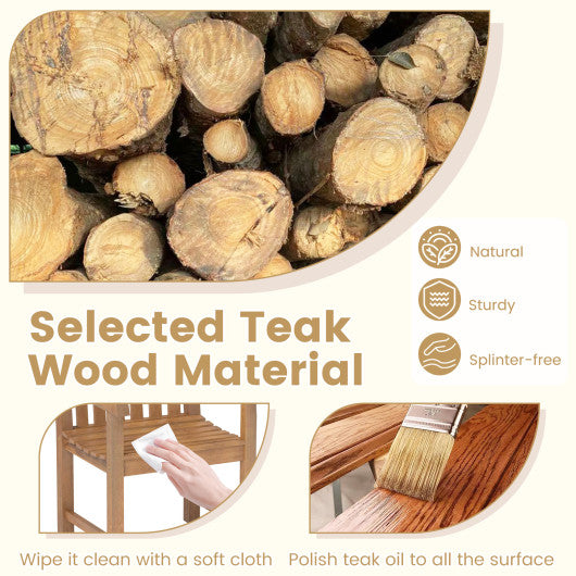 Patio Teak Wood Dining Chair with Slatted Seat Backrest and Solid Legs