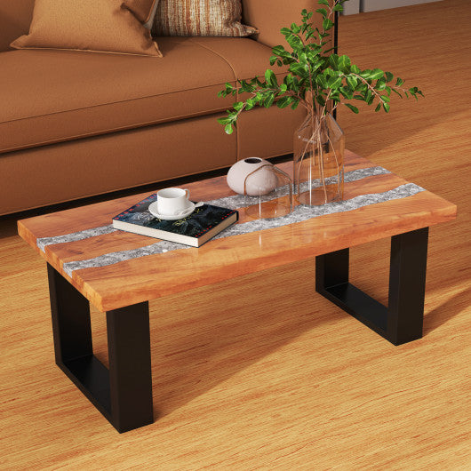Teak Wood Patio Table with River Feel Epoxy Tabletop