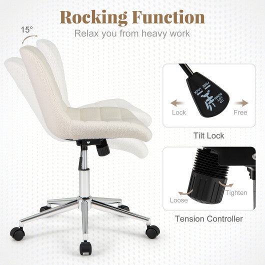 Teddy Fleece Armless Office Chair Makeup Vanity Chair-White