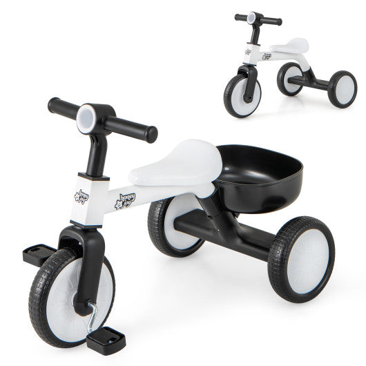 Toddler Convertible Trike with 86° Limited Steering Angle and Carbon Steel Frame-White