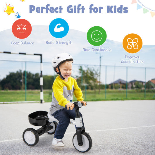 Toddler Convertible Trike with 86° Limited Steering Angle and Carbon Steel Frame-White