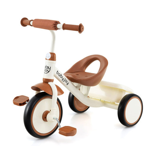 Toddler Tricycle Kids Trike with Adjustable Seat and Basket Aged 3-5 Years Old-Beige