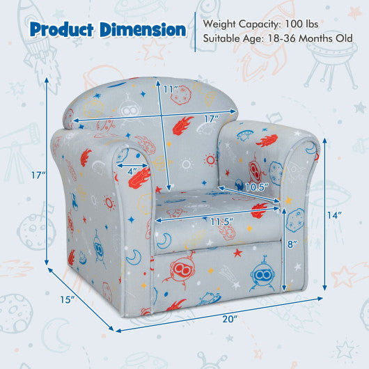 Toddler Upholstered Armchair with Solid Wooden Frame and High-density Sponge Filling-Gray