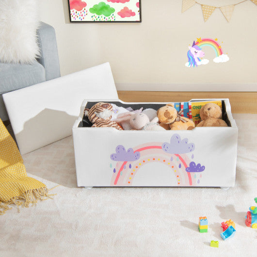 Kids Wooden Upholstered Toy Storage Box with Removable Lid-White