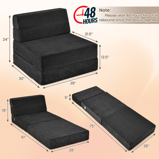 Tri-fold Folding Sleeper Sofa Bed for Living Room Bedroom-Black