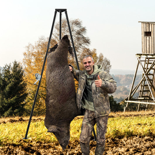 Tripod Game Hoist Deer Hanger 600 LBS Capacity Deer Skinning Rack-Black