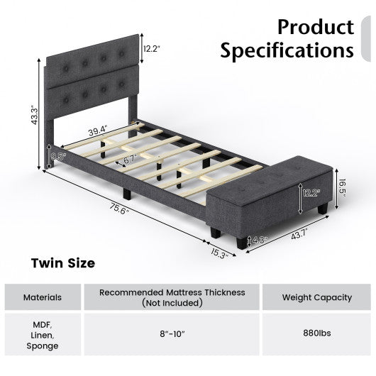Twin/Full/Queen Upholstered Bed Frame with Ottoman Storage-Twin Size