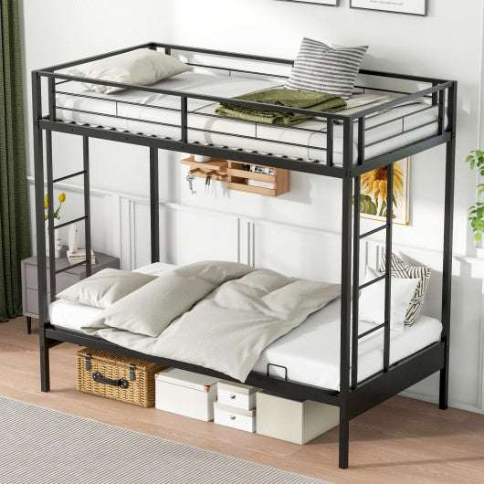 Twin Over Futon Bunk Bed with 2 Ladders and Safety Guardrails-Black