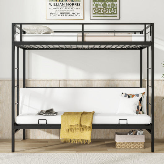 Twin Over Futon Bunk Bed with 2 Ladders and Safety Guardrails-Black