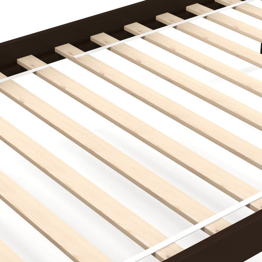 Solid Wood Twin Over Twin Bunk Bed Frame with High Guardrails and Integrated Ladder-Espresso