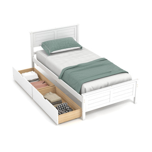 Twin Size Bed Frame with Storage Drawers-White