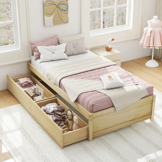 Twin Size Captain Bed with 2 Drawers and Slats Support-Natural