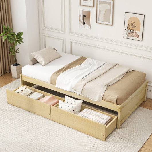 Twin Size Captain Bed with 2 Drawers and Slats Support-Natural