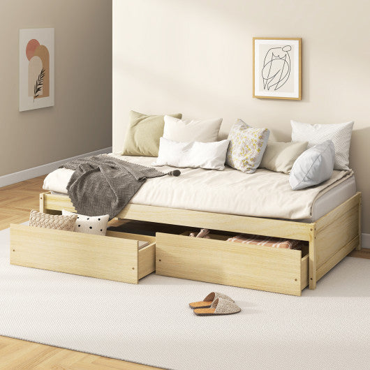 Twin Size Captain Bed with 2 Drawers and Slats Support-Natural
