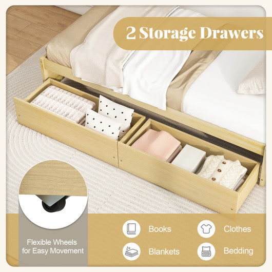 Twin Size Captain Bed with 2 Drawers and Slats Support-Natural