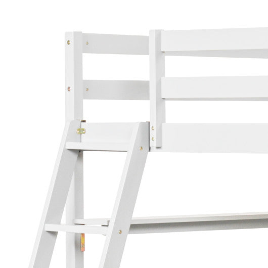 Twin Size Loft Bed with Desk and Bookshelves for Kids and Teens-White