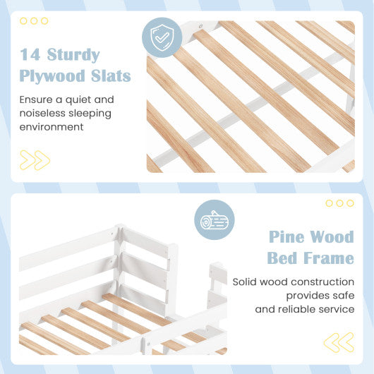 Twin Size Loft Bed Frame with Desk Angled and Built-in Ladder-White