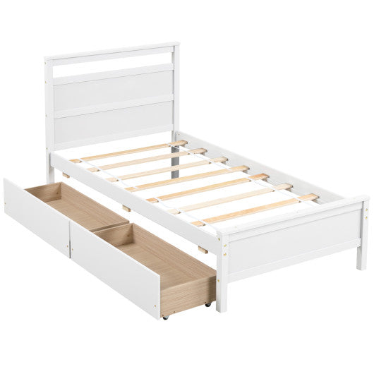 Twin Size Wooden Bed Frame with 2 Drawers for Teens and Adults-White