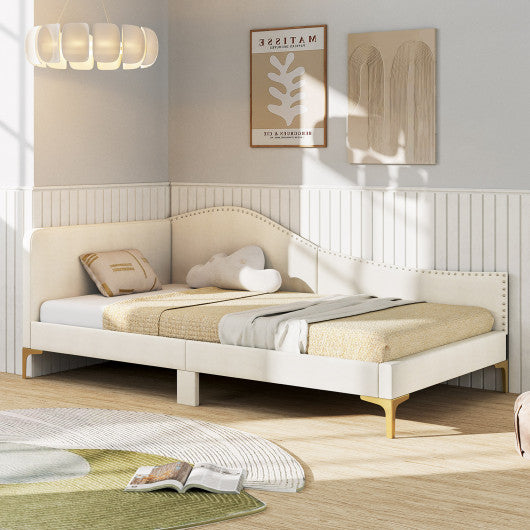 Full/Twin Size Upholstered Daybed with Metal Legs and Wood Slats-Twin Size