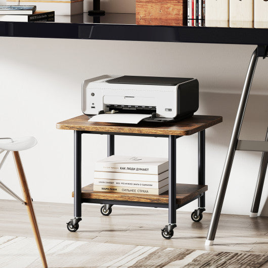 Under Desk Printer Stand with 360° Swivel Casters-Brown