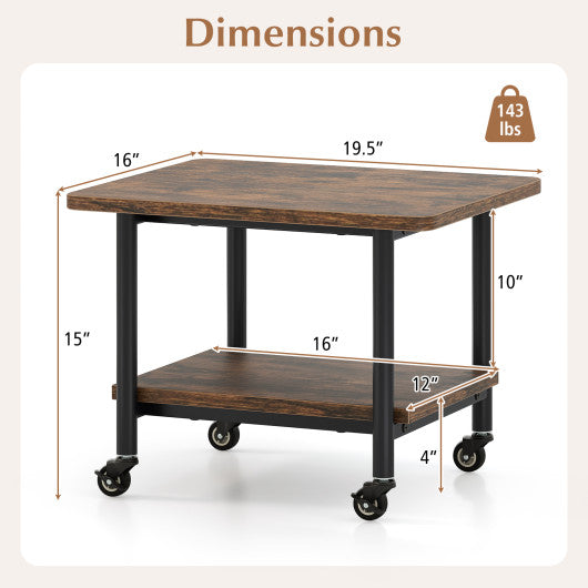 Under Desk Printer Stand with 360° Swivel Casters-Brown
