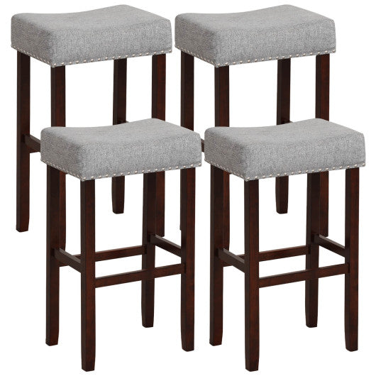 29 Inch Set of 2 Height Upholstered Bar Stool with Solid Rubber Wood Legs and Footrest-Gray