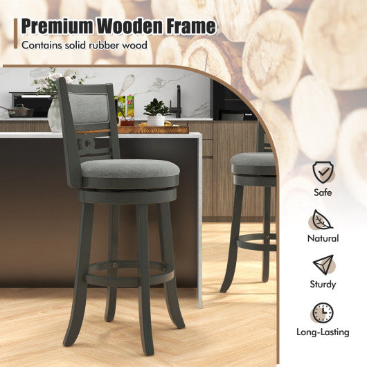 30.5" Bar Height Bar Chair with Wooden Frame Swivel Seat and Footrest for Pub Bar Restaurant-1 Piece