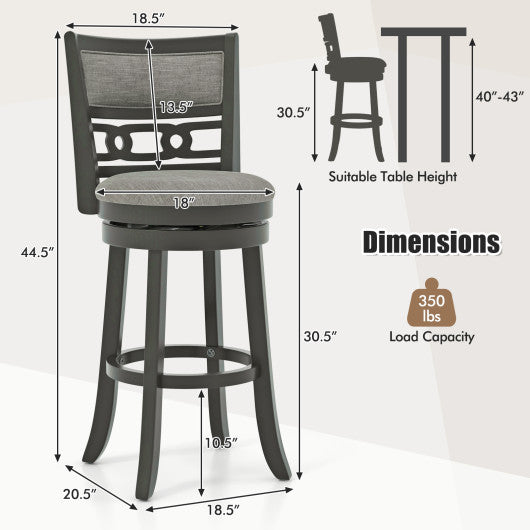 30.5" Bar Height Bar Chair with Wooden Frame Swivel Seat and Footrest for Pub Bar Restaurant-1 Piece