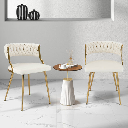 Upholstered Dining Chairs with Golden Metal Legs for Living Room-White