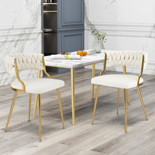 Upholstered Dining Chairs with Golden Metal Legs for Living Room-White