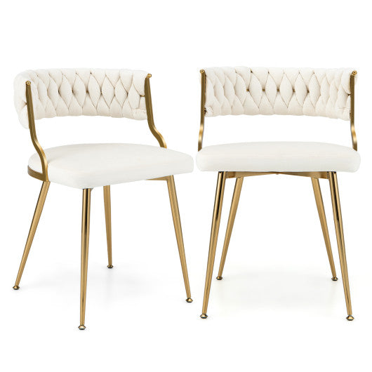 Upholstered Dining Chairs with Golden Metal Legs for Living Room-White