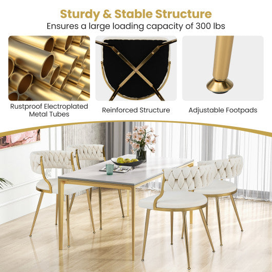 Upholstered Dining Chairs with Golden Metal Legs for Living Room-White