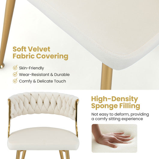 Upholstered Dining Chairs with Golden Metal Legs for Living Room-White