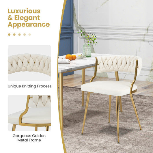 Upholstered Dining Chairs with Golden Metal Legs for Living Room-White