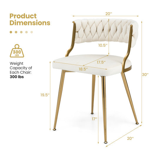 Upholstered Dining Chairs with Golden Metal Legs for Living Room-White