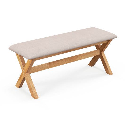 Upholstered Entryway Bench Rubber Wood Bench with Thick Padded Seat-Natural