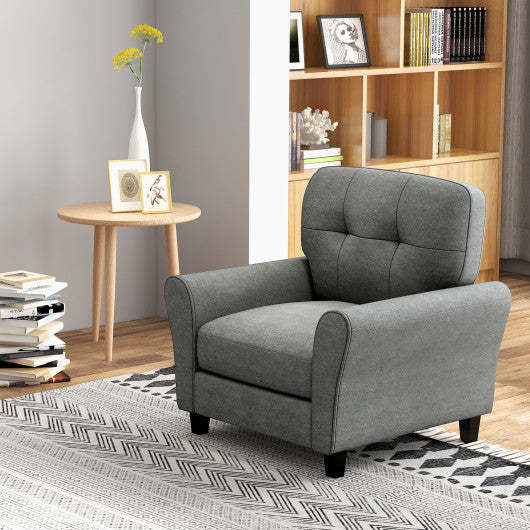 Modern Upholstered Accent Chair with Rubber Wood Legs-Gray