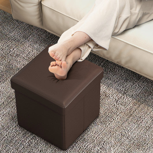 Upholstered Square Footstool with PVC Leather Surface for Bedroom-Brown