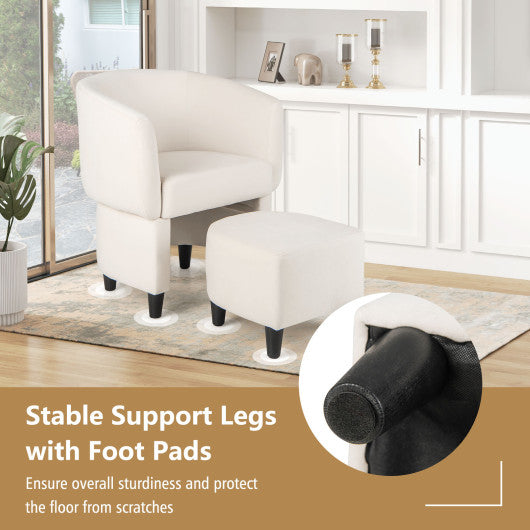 Upholstered Velvet Barrel Chair with Ottoman-Beige