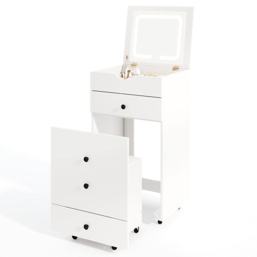 3-in-1 Vanity Set with Cushioned Stool and Flip-up Mirror-White